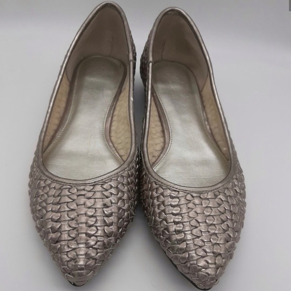 Marc Fisher Metallic Silver Woven Leather Flat - Picture 2 of 9